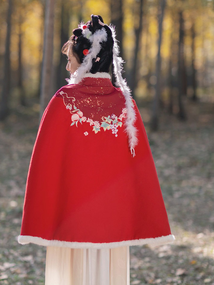 Women Winter Hanfu Short Cape Classic Red Coat