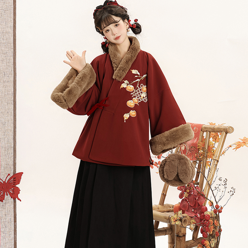 Women-Winter-Ming-Dynasty-Hanfu-Persimmon-Patterned-Thickened-Daily-Aoqun-2 Women Winter Ming Dynasty Hanfu Persimmon-Patterned Thickened Daily Aoqun