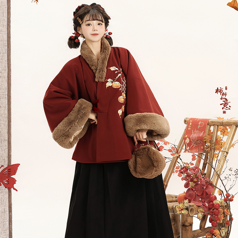 Women-Winter-Ming-Dynasty-Hanfu-Persimmon-Patterned-Thickened-Daily-Aoqun-3 Women Winter Ming Dynasty Hanfu Persimmon-Patterned Thickened Daily Aoqun
