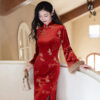 Women-Winter-Red-Cheongsam-New-Year-Style-Elegant-Long-Sleeved-Koi-Qipao-4 Women Winter Red Cheongsam New Year Style Elegant Long-Sleeved Koi Qipao