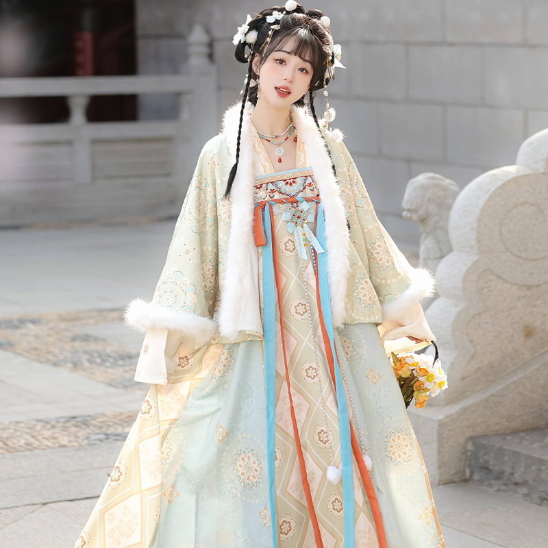Women-Winter-Tang-Dynasty-Hanfu-Qixiong-Skirt-Set-Thickened-New-Year-Attire-1 Frost Radiance