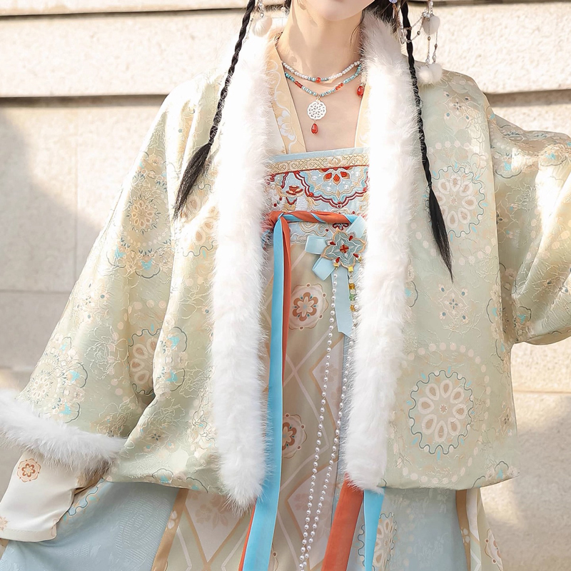 Women-Winter-Tang-Dynasty-Hanfu-Qixiong-Skirt-Set-Thickened-New-Year-Attire-4 Women Winter Tang Dynasty Hanfu Qixiong Skirt Set Thickened New Year Attire