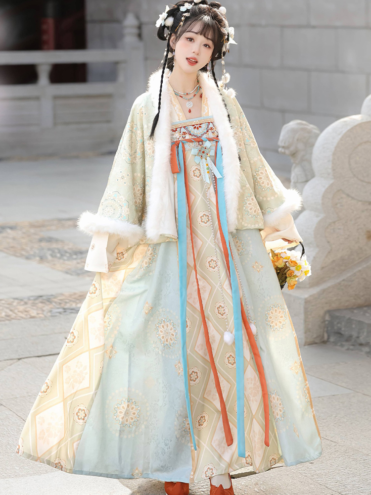 Women Winter Tang Dynasty Hanfu Qixiong Skirt Set Thickened New Year Attire