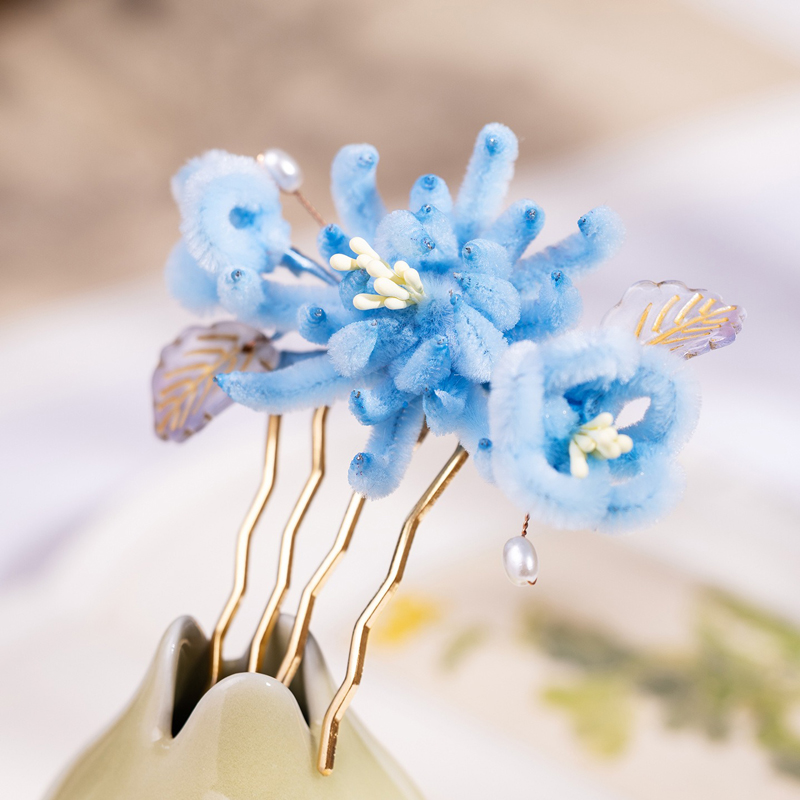 Hanfu-Hair-Comb-Accessories-Blue-Ronghua-Cheongsam-Hairpiece-1 Hanfu Hair Comb Accessories Blue Ronghua Cheongsam Hairpiece
