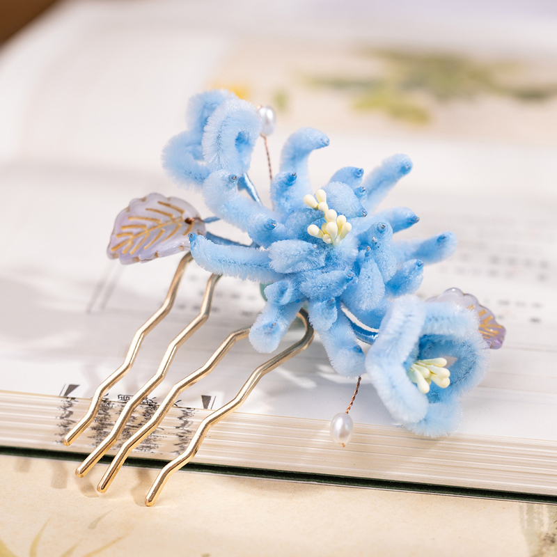 Hanfu-Hair-Comb-Accessories-Blue-Ronghua-Cheongsam-Hairpiece-2 Hanfu Hair Comb Accessories Blue Ronghua Cheongsam Hairpiece