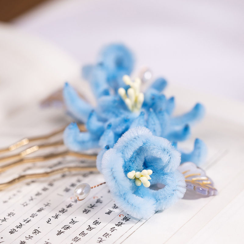 Hanfu-Hair-Comb-Accessories-Blue-Ronghua-Cheongsam-Hairpiece-3 Hanfu Hair Comb Accessories Blue Ronghua Cheongsam Hairpiece