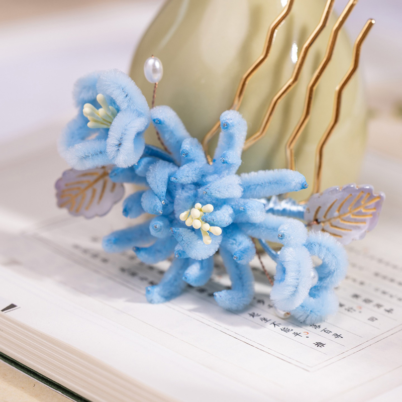 Hanfu-Hair-Comb-Accessories-Blue-Ronghua-Cheongsam-Hairpiece-4 Hanfu Hair Comb Accessories Blue Ronghua Cheongsam Hairpiece