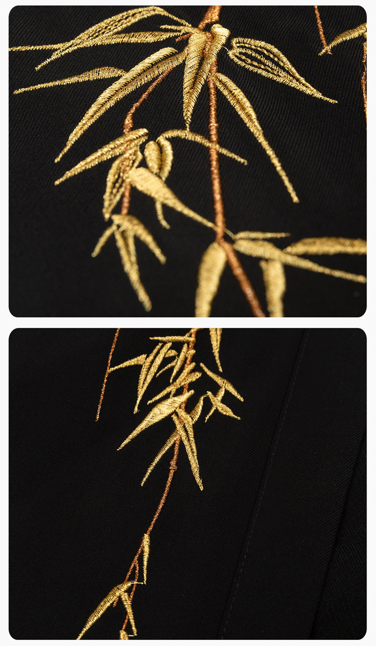Ming Dynasty Style Hanfu Stand-Up Collar Coat with Embroidered Gold-Threaded Mamianqun Set