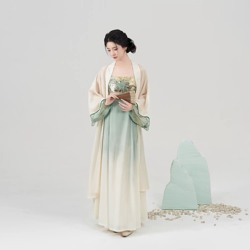 Tang-Dynasty-inspired-Hanfu-style-strapless-dress-set-with-Han-elements-summer-two-piece-ensemble-1 Qing Shan Xing (青山行)