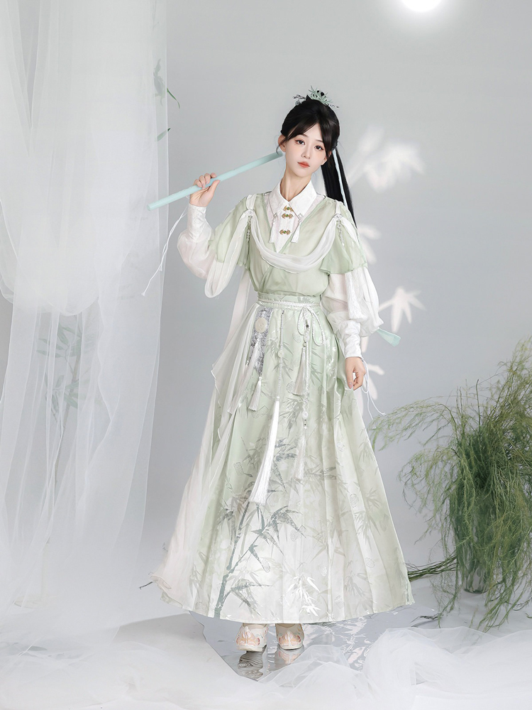 Women Martial Arts Hanfu Chinese-Style Bamboo Leaf Wuxia Flowing Attire 