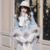 Women-Winter-Hanfu-Blue-Fashionable-Fluffy-Skirt-Set-1 Women Winter Hanfu Blue Fashionable Fluffy Skirt Set