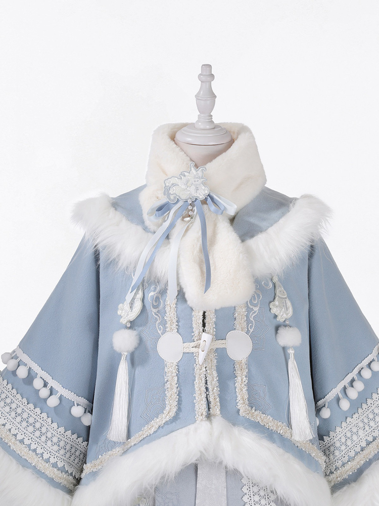 Women Winter Hanfu Blue Fashionable Fluffy Skirt Set