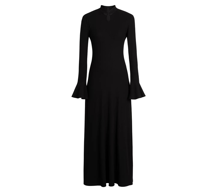 Women Winter Hanfu Round-Neck Coat Stand-Up Collar Bell-Sleeve Long Dress A-Line Slim-Fit Long Skirt