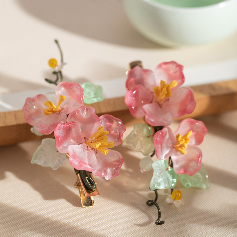 Women's-Cheongsam-Hair-Clip-Pink-Floral-Hair-Accessory-Hanfu-Accessories-3 Women's Cheongsam Hair Clip Pink Floral Hair Accessory Hanfu Accessories