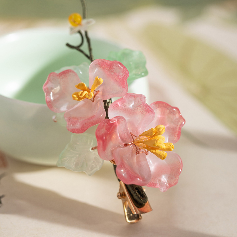Women's-Cheongsam-Hair-Clip-Pink-Floral-Hair-Accessory-Hanfu-Accessories-4 Women's Cheongsam Hair Clip Pink Floral Hair Accessory Hanfu Accessories