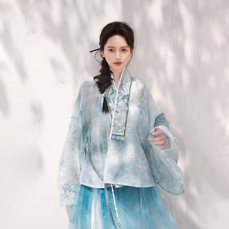 Women's-Ming-Dynasty-Elegant-Tencel-Hanfu-Mamian-Skirt-Set-Dui-Chuan-Jiao-1 Women's Ming Dynasty Elegant Tencel Hanfu Mamian Skirt Set Dui Chuan Jiao