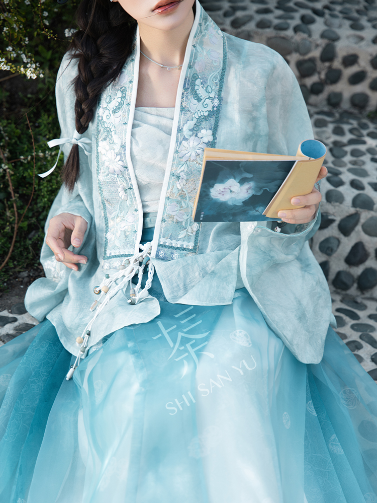 Women's Ming Dynasty Elegant Tencel Hanfu Mamian Skirt Set Dui Chuan Jiao