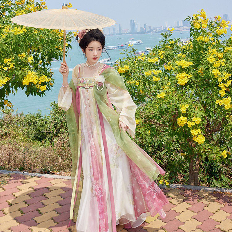 Women's-Pink-Qixiong-Shanqun-Tang-Dynasty-Embroidered-Hanfu-Duijin-Shirt-2 Women's Pink Qixiong Shanqun Tang Dynasty Embroidered Hanfu Duijin Shirt