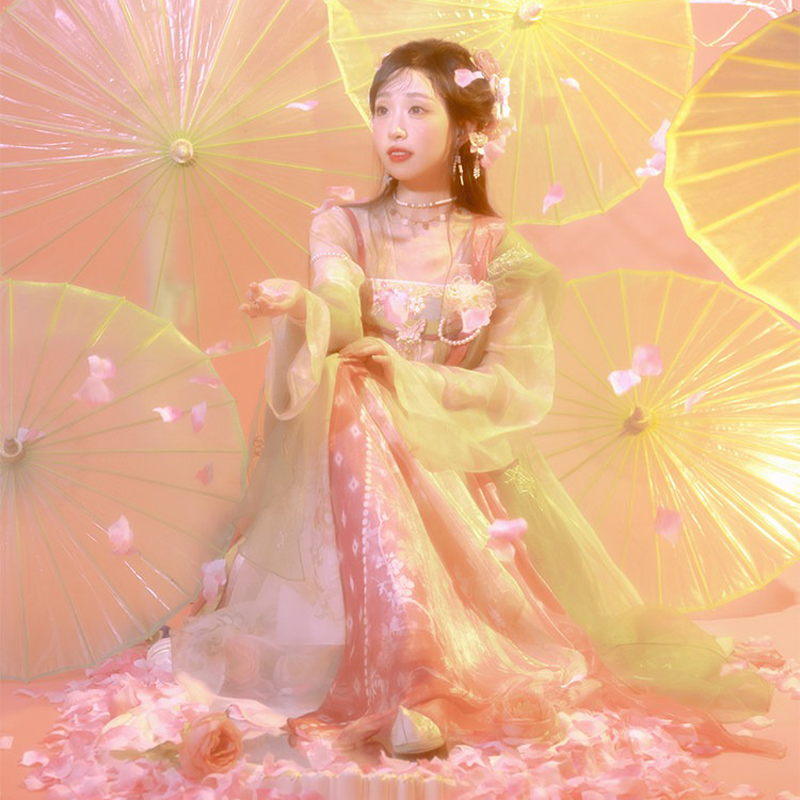 Women's-Pink-Qixiong-Shanqun-Tang-Dynasty-Embroidered-Hanfu-Duijin-Shirt-3 Women's Pink Qixiong Shanqun Tang Dynasty Embroidered Hanfu Duijin Shirt