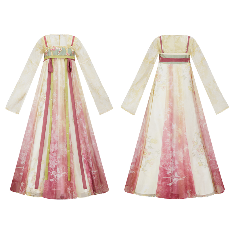 Women's-Pink-Qixiong-Shanqun-Tang-Dynasty-Embroidered-Hanfu-Duijin-Shirt-4 Women's Pink Qixiong Shanqun Tang Dynasty Embroidered Hanfu Duijin Shirt