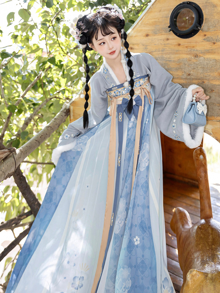 Women's Tang Dynasty Hanfu Winter Thickened Qixiong Shanqun with Shawl