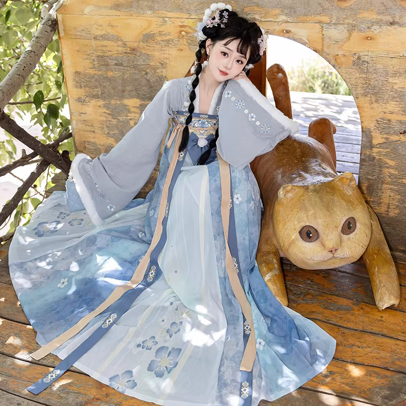 Women's-Tang-Dynasty-Hanfu-Winter-Thickened-Qixiong-Shanqun-with-Shawl-2 Women's Tang Dynasty Hanfu Winter Thickened Qixiong Shanqun with Shawl