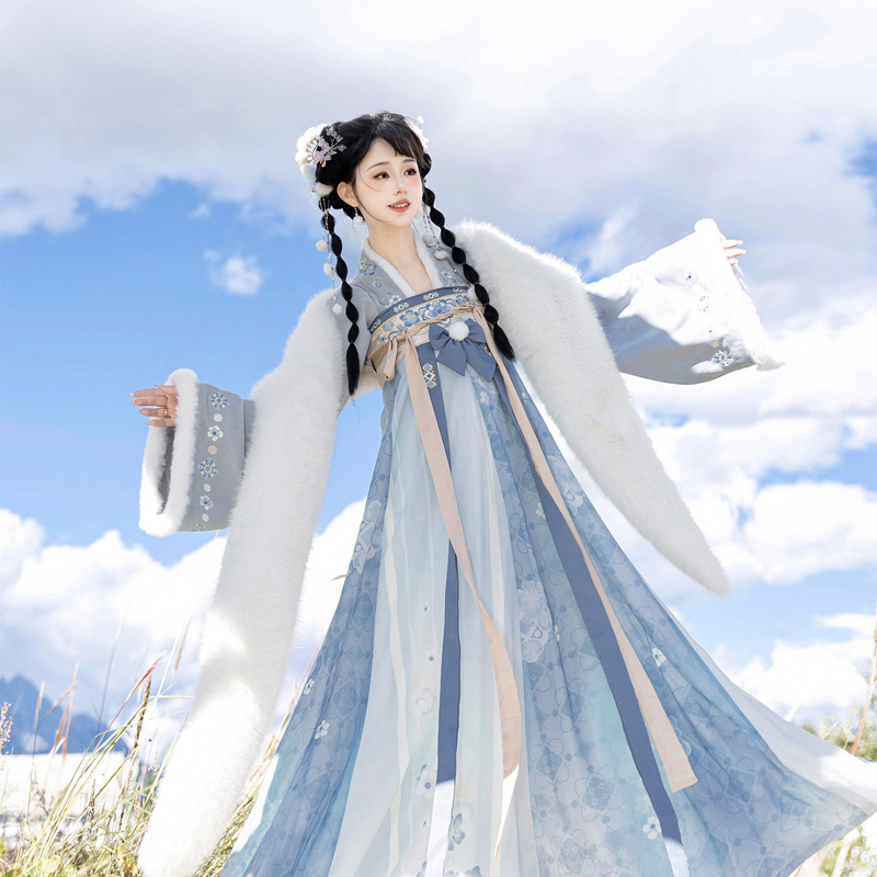 Women's-Tang-Dynasty-Hanfu-Winter-Thickened-Qixiong-Shanqun-with-Shawl-4 Women's Tang Dynasty Hanfu Winter Thickened Qixiong Shanqun with Shawl