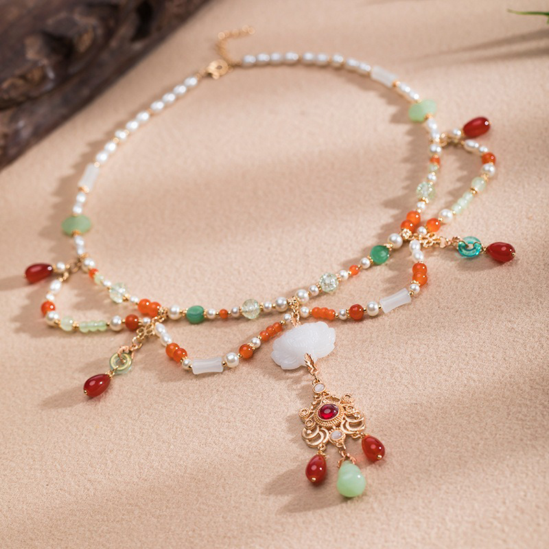 Hanfu-Necklace-Ancient-Style-Yingluo-Dunhuang-Inspired-Accessories-Double-Layer-Vintage-Jewelry-1 Hanfu Necklace Ancient Style Yingluo Dunhuang-Inspired Accessories Double-Layer Vintage Jewelry