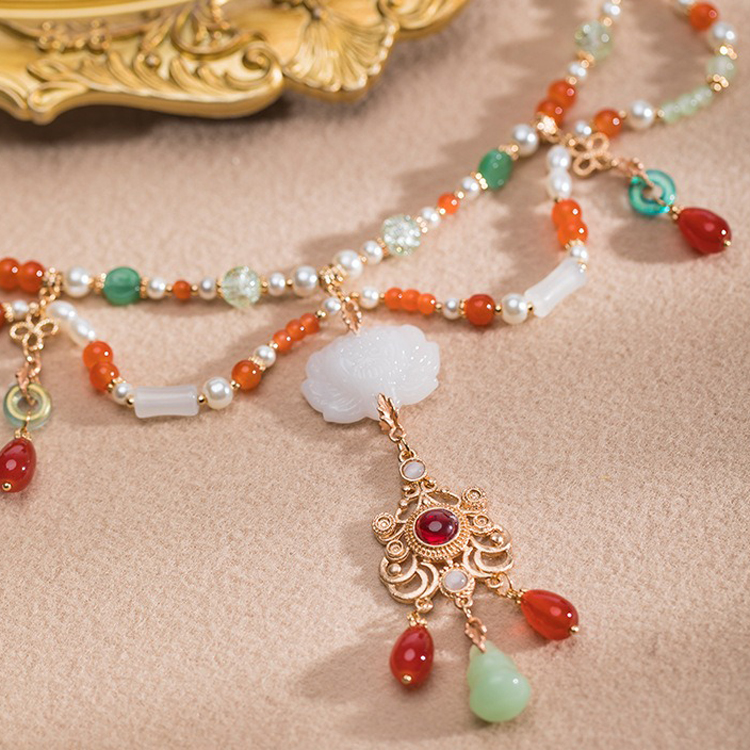 Hanfu Necklace Ancient Style Yingluo Dunhuang-Inspired Accessories Double-Layer Vintage Jewelry