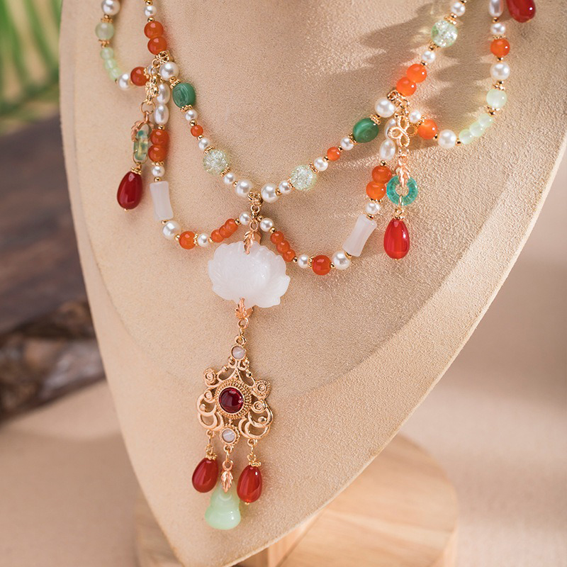 Hanfu-Necklace-Ancient-Style-Yingluo-Dunhuang-Inspired-Accessories-Double-Layer-Vintage-Jewelry-2 Hanfu Necklace Ancient Style Yingluo Dunhuang-Inspired Accessories Double-Layer Vintage Jewelry