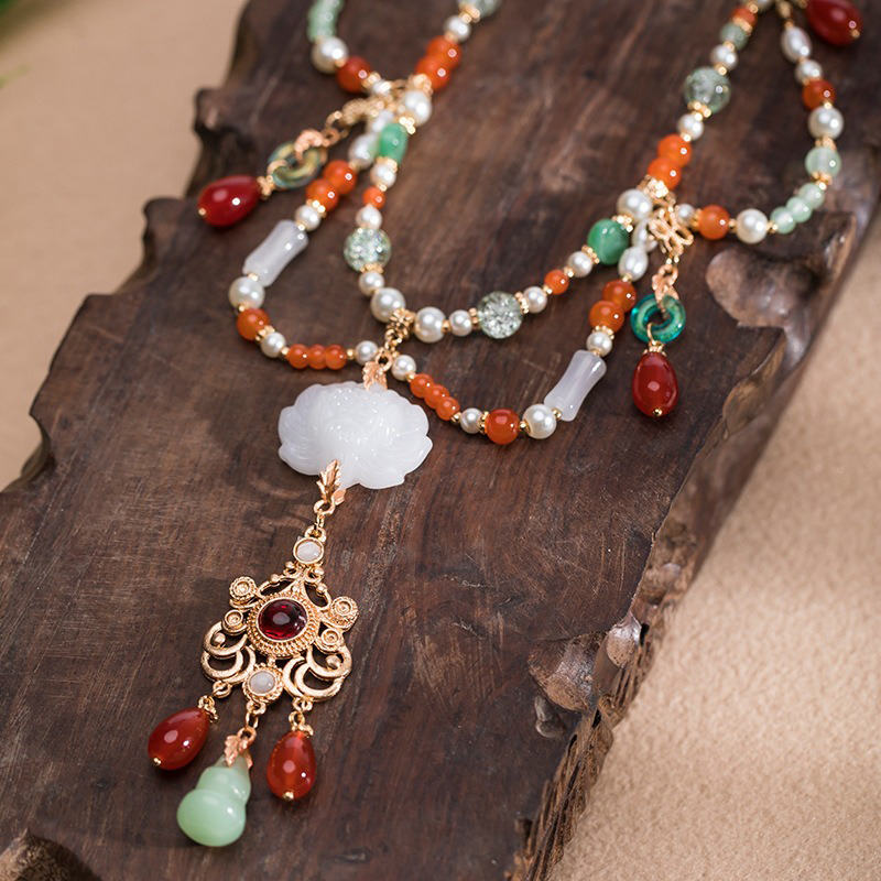Hanfu-Necklace-Ancient-Style-Yingluo-Dunhuang-Inspired-Accessories-Double-Layer-Vintage-Jewelry-3 Hanfu Necklace Ancient Style Yingluo Dunhuang-Inspired Accessories Double-Layer Vintage Jewelry