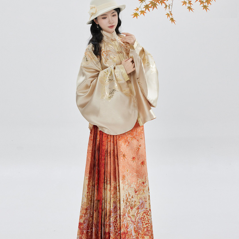 Ming-Dynasty-Hanfu-Stand-Collar-Pipa-Sleeves-Shirt-Mamian-Skirt-Elegant-Ensemble-1 Ming Dynasty Hanfu Stand Collar Pipa Sleeves Shirt Mamian Skirt Elegant Ensemble