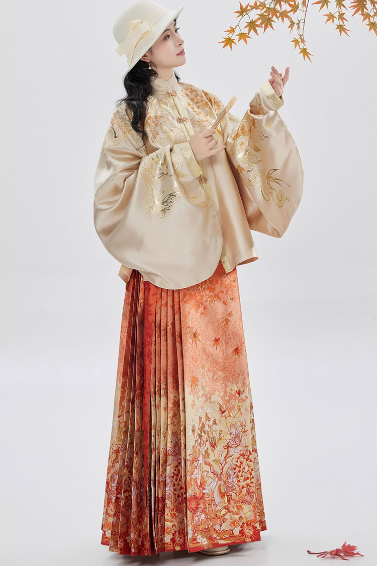 Ming Dynasty Hanfu Stand Collar Pipa Sleeves Shirt Mamian Skirt Elegant Ensemble