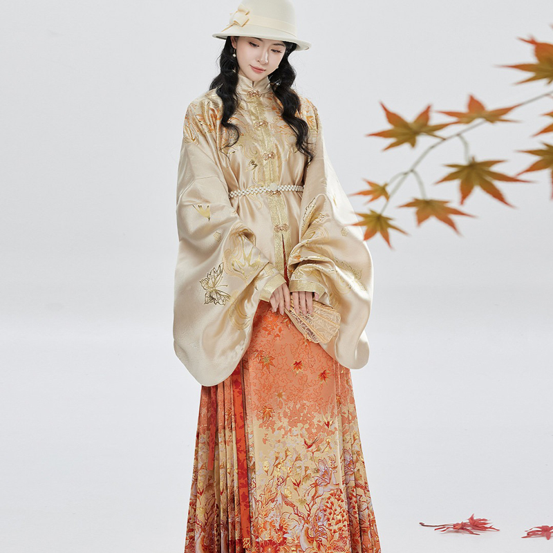 Ming-Dynasty-Hanfu-Stand-Collar-Pipa-Sleeves-Shirt-Mamian-Skirt-Elegant-Ensemble-2 Ming Dynasty Hanfu Stand Collar Pipa Sleeves Shirt Mamian Skirt Elegant Ensemble