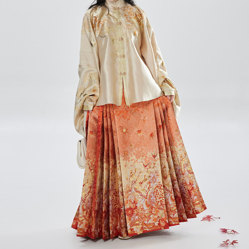 Ming-Dynasty-Hanfu-Stand-Collar-Pipa-Sleeves-Shirt-Mamian-Skirt-Elegant-Ensemble-3 Ming Dynasty Hanfu Stand Collar Pipa Sleeves Shirt Mamian Skirt Elegant Ensemble