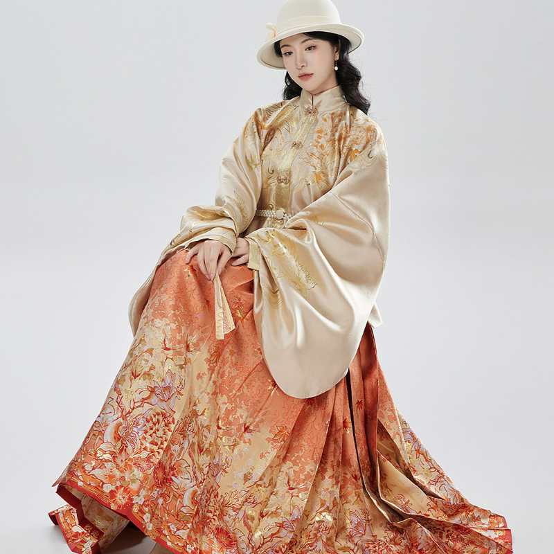 Ming-Dynasty-Hanfu-Stand-Collar-Pipa-Sleeves-Shirt-Mamian-Skirt-Elegant-Ensemble-4 Ming Dynasty Hanfu Stand Collar Pipa Sleeves Shirt Mamian Skirt Elegant Ensemble