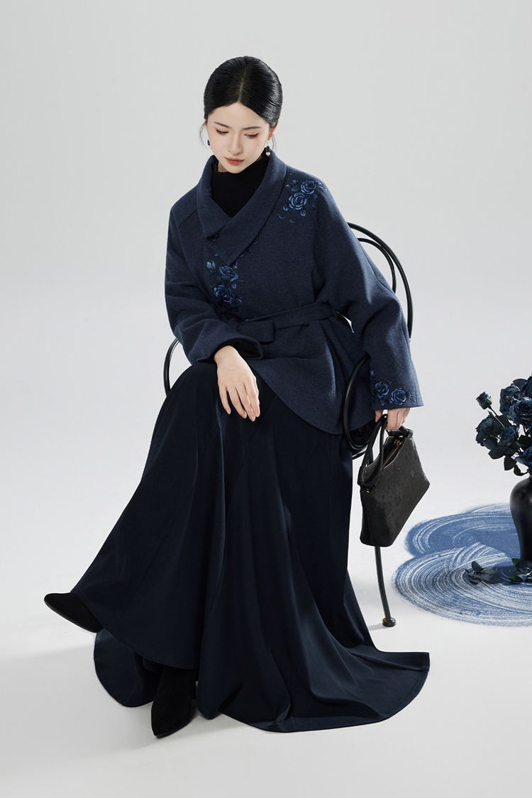 New Chinese Style Windproof Blue Coat Fishtail Skirt Casual Hanfu Set