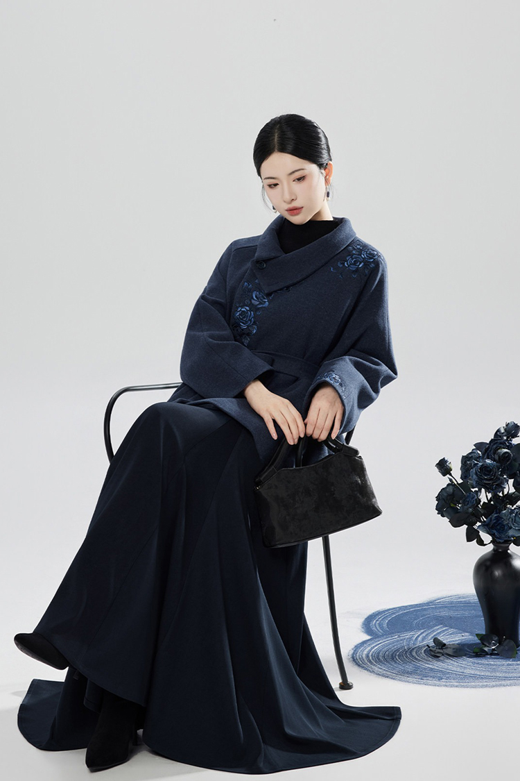 New Chinese Style Windproof Blue Coat Fishtail Skirt Casual Hanfu Set