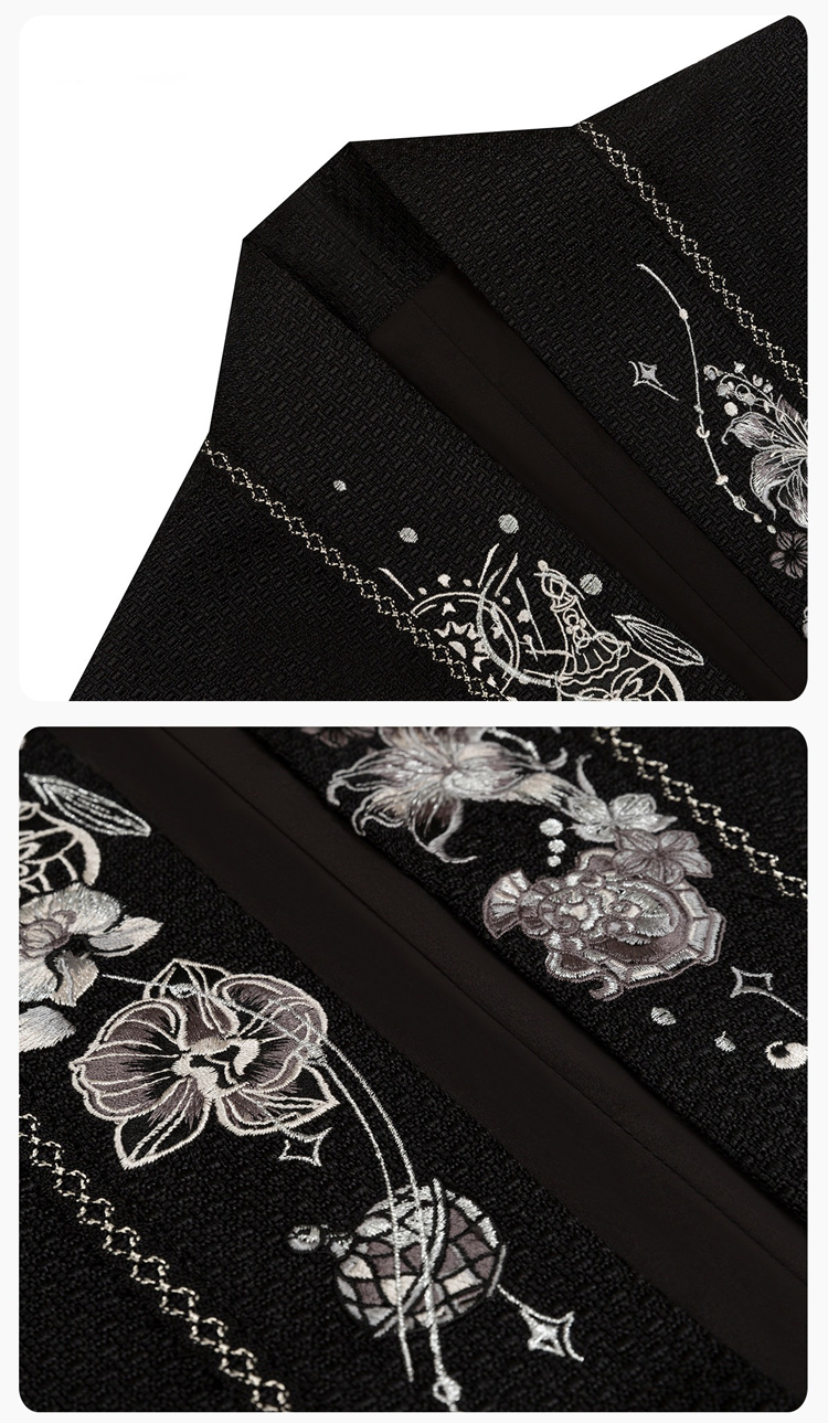 Spring Women Hanfu Set Duijin Jacket Black Mamian Skirt Elegant Style