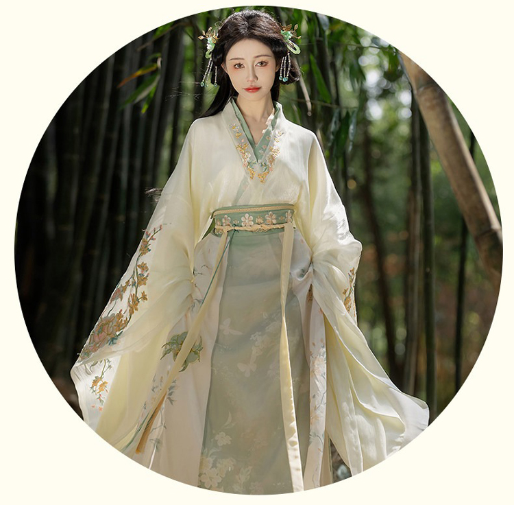 Wei-Jin Style Women Hanfu Set in Beige Qiyao Ruqun for Spring