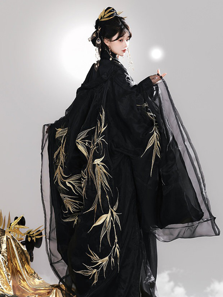 Wei-Jin Style Women Hanfu in Black Tones Martial Arts Zhiju