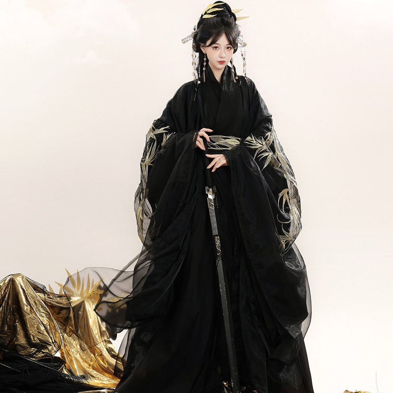 Wei-Jin-Style-Women-Hanfu-in-Black-Tones-Martial-Arts-Zhiju-4 Wei-Jin Style Women Hanfu in Black Tones Martial Arts Zhiju