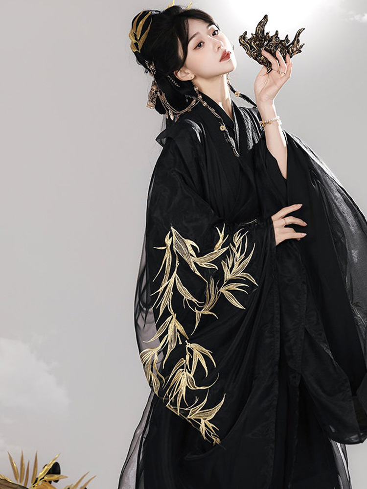 Wei-Jin Style Women Hanfu in Black Tones Martial Arts Zhiju