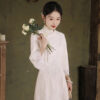 White-New-Chinese-Style-Engagement-Cheongsam-Long-Sleeved-Youthful-Style-Lace-Dress-for-Young-Women-1 Lace Serenity