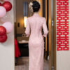 Women-Pink-Cheongsam-Chinese-Wedding-Attire-Long-Length-Dress-4 Women Pink Cheongsam Chinese Wedding Attire Long-Length Dress