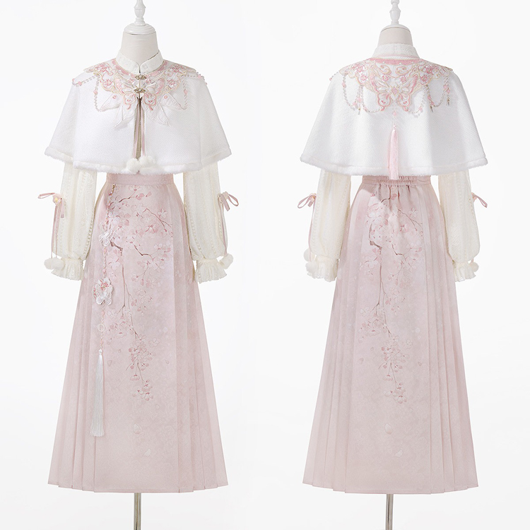 Women Spring Hanfu Ming Dynasty Style Pink Mamian Skirt
