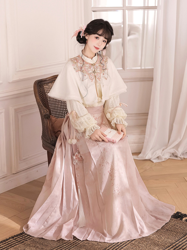Women Spring Hanfu Ming Dynasty Style Pink Mamian Skirt