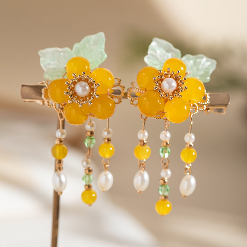 Cheongsam-style-Headpiece-with-Yellow-Flowers-Hanfu-Children's-Hair-Clip-2 Cheongsam-style Headpiece with Yellow Flowers Hanfu Children's Hair Clip