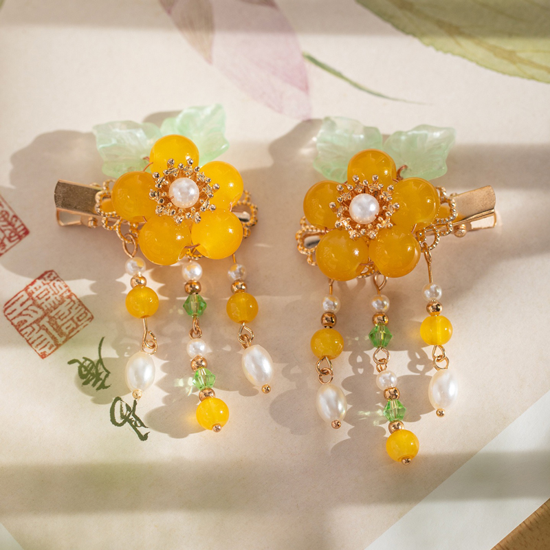 Cheongsam-style-Headpiece-with-Yellow-Flowers-Hanfu-Children's-Hair-Clip-3 Cheongsam-style Headpiece with Yellow Flowers Hanfu Children's Hair Clip