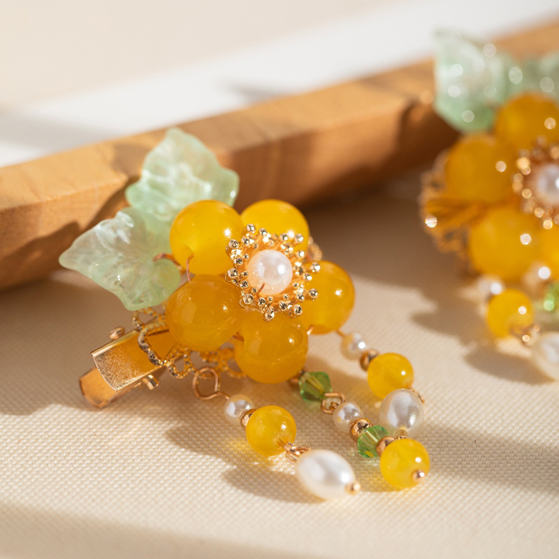 Cheongsam-style-Headpiece-with-Yellow-Flowers-Hanfu-Children's-Hair-Clip-4 Cheongsam-style Headpiece with Yellow Flowers Hanfu Children's Hair Clip